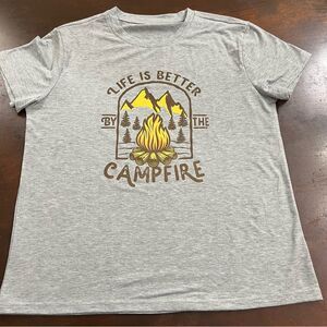 LIFE IS BETTER BY THE CAMPFIRE Graphic Tee TShirt Gray XL No Tag See Measurement